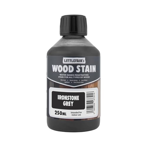 Littlefair's Wood Stain Water Based - 8.5oz/250ml - Indoor Furniture Stain Light & Dark Finishes - Special Non Toxic & Eco Friendly Formula - Wood Stain for Crafts - Color: Ironstone Grey - color: Ironstone Grey, size: 8.5oz/250ml