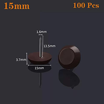 Still Awake 15mm Brown Nylon Furniture Sliders Nail On - Chair Leg Floor Protectors Nail - Nylon Chair Glides with Nail Brown Sliders Head, Chair, Table Leg Feet Protector Nail（Flat Bottom 100 Pcs） - size: 15mm