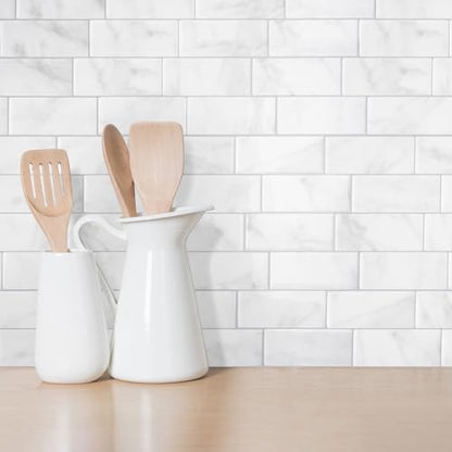 Smart Tiles Peel and Stick backsplash, Subway Carrara Marble, 11.55"x8.38" - color: Carrara Marble