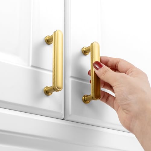 KOOFIZO 10 Pack 3 Inch Brushed Gold Kitchen Cabinet Handles Gold Cabinet Pulls Gold Cabinet Hardware P35 for Cabinets Drawer Dresser Cupboard Bedroom Bathroom - color: Brushed Gold, size: 3" CC