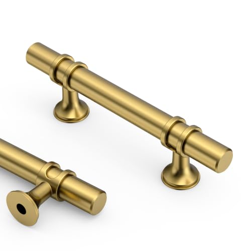 Asidrama 10 Pack 3 Inch(76mm) Vibrant Brushed Moderne Brass Cabinet Pulls Heavy-Duty Solid Kitchen Cabinet Handles Drawer Hardware for Bathrooms Cabinets 4451A - color: Vibrant Brushed Moderne Brass, size: 3" Hole Center, style: 10 Pack