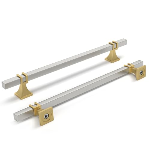 homdiy Silver and Gold Cabinet Pulls 7-1/2" Nickel and Gold Cabinet Pulls - color: Brushed Nickel & Matte Gold, size: 7-1/2 Inch(192mm) Hole Centers