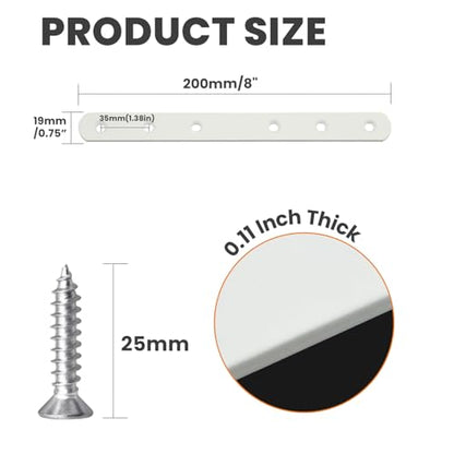 Alise Flat Bracket ,8 Inch White Mending Plate Flat Brace for Wood Shelves - color: White, size: 8 Inch