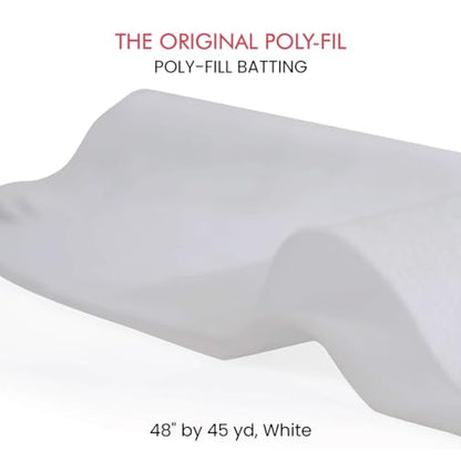 Poly-Fil Light-Weight Quilt Batting, Quilt Batting for Machine Quilting, Polyester Roll with Fuller Appearance, Tied Quilts, Comforters, 2"–4" Stitch Spacing Range, White, 48-Inch X 45 Yards, 1 Roll