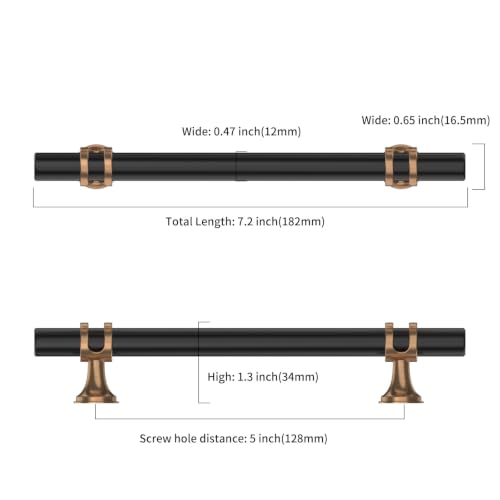 Amerdeco 10 Pack Champagne Bronze and Matte Black Cabinet Pulls 5 Inch(128MM) Hole Centers Kitchen Cabinet Handles Cabinets Hardware Drawer Pulls ZH0050 - color: Champagne Bronze Black, size: 5"/128MM Hole Center