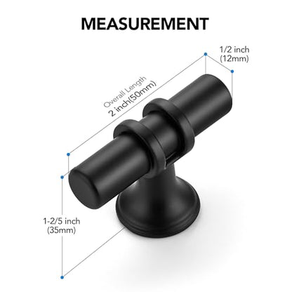 HOME EDIT 10 Pack Matte Black Cabinet Knobs 2 Inch Drawer Knobs Single Hole - color: Black&3T Bar