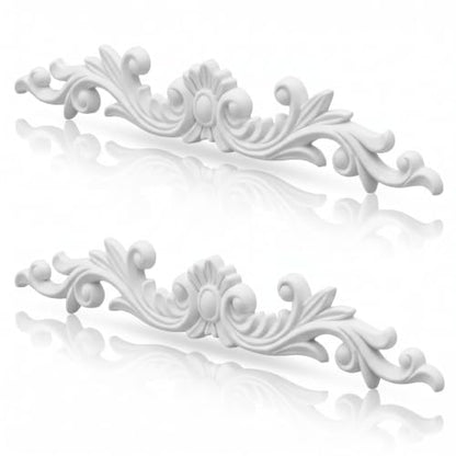 Roowest 2 Pcs Floral Scroll Appliques Onlays White PVC Appliques for Furniture Decorative 3D Roses Carved Onlay DIY Decorative for Cabinet Dresser Bed Door Wall Wardrobe Ceiling - style: Acanthus