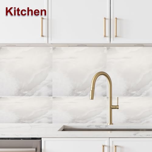 HARFINGTON 15pcs Peel and Stick Marble Tiles, Waterproof Wall Panel Backsplash, 12"x12" PVC Peel and Stick Shower Tiles for Bathroom, Kitchen, Living, Silver Gray Design - style: Silver Gray