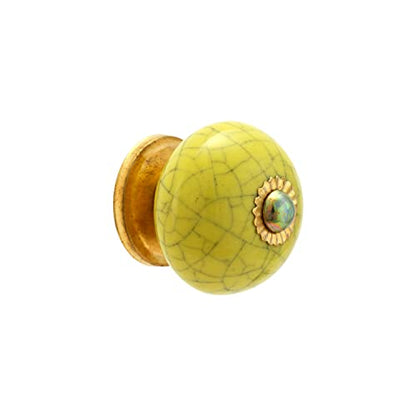 Drawer Knobs - Handmade Ceramic Dresser Pull Handle Kitchen Cabinets Countryside Farmhouse Boho Decor Furniture Hardware - Yellow Crackle - Pack of 4 - color: Yellow Crackle
