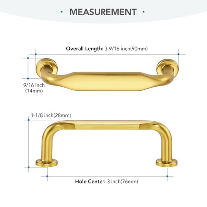 HOME EDIT Gold Solid Cabinet Handles & Pulls 3 Inch 10 Pack - color: Brushed Brass, size: 3 inches Hole Center