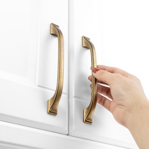 KOOFIZO 10 Pack 5 in Antique Brass Cabinet Pulls, Brass Drawer Handles 1958 - color: Antique Brass, size: 5" CC