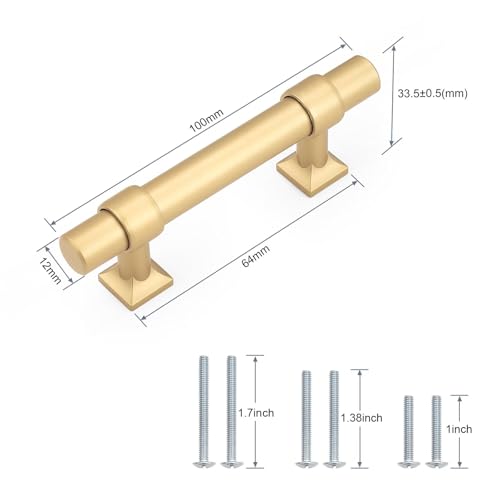 Champagne Gold Cabinet Pulls 2.5 Inch Hole Centers T Bar 10 Pack - color: Champagne Gold, size: Hole Centers: 2.5inch