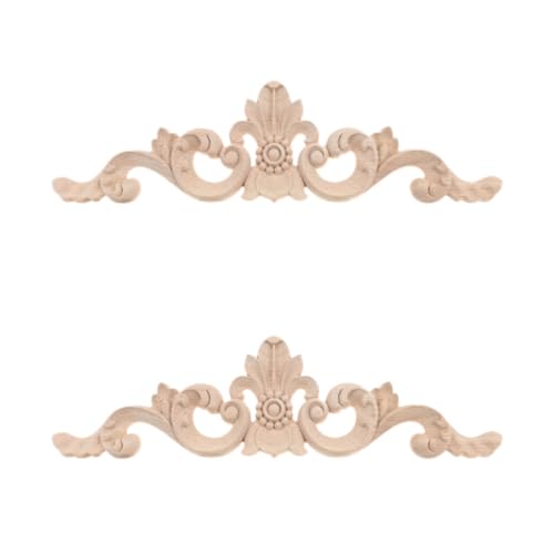 2Pcs Wood Carved Appliques Long Flower Carving Wooden Onlays 13.78"x3.74" - color: 2Pcs, size: 35x9.5 cm/13.78"x3.74"