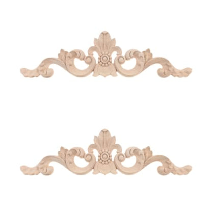 2Pcs Wood Carved Appliques Long Flower Carving Wooden Onlays 13.78"x3.74" - color: 2Pcs, size: 35x9.5 cm/13.78"x3.74"