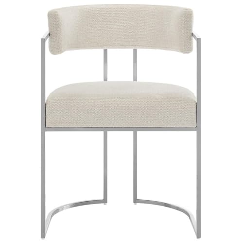 MAKLAINE Stainless Steel Chrome Dining Accent Chair, Silver Cream Upholstery, Curved Metal Frame, Padded Seat and Backrest, Adjustable Floor Glides, Modern Style, for Dining, Office, or Living Room - color: White