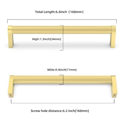 10 Pack Brushed Gold Cabinet Pulls knurled 6-1/4 Inch Hole Centers Kitchen Cabinet Handles Gold Drawer Pulls Cabinet Hardware - color: Brushed Gold, size: 6-1/4'' Hole Center(160mm)
