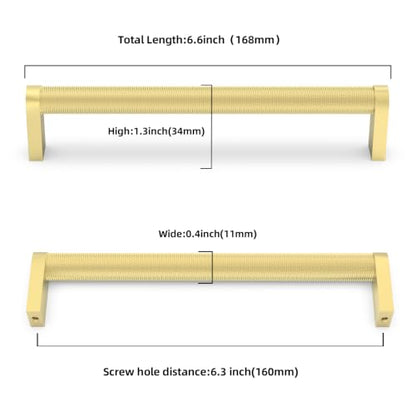 10 Pack Brushed Gold Cabinet Pulls knurled 6-1/4 Inch Hole Centers Kitchen Cabinet Handles Gold Drawer Pulls Cabinet Hardware - color: Brushed Gold, size: 6-1/4'' Hole Center(160mm)