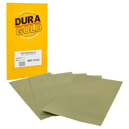 Dura-Gold 5-1/2" x 9" Wet or Dry Sandpaper Sheets, 1000 Grit, Box of 25 - size: 10000-Grit