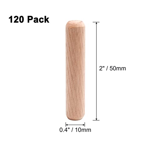 120Pcs 3/8"x2" Hardwood Fluted Dowel Pins for Woodworking DIY - size: 3/8" x 2"