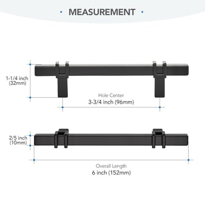 HOME EDIT 3-3/4 inch Black Cabinet Handles, 10 Pack Kitchen Cabinet Handles Matte Black Drawer Pulls Zinc Alloy Square Bar Kitchen Pulls - color: Black, size: 3-3/4 Inch Hole Center