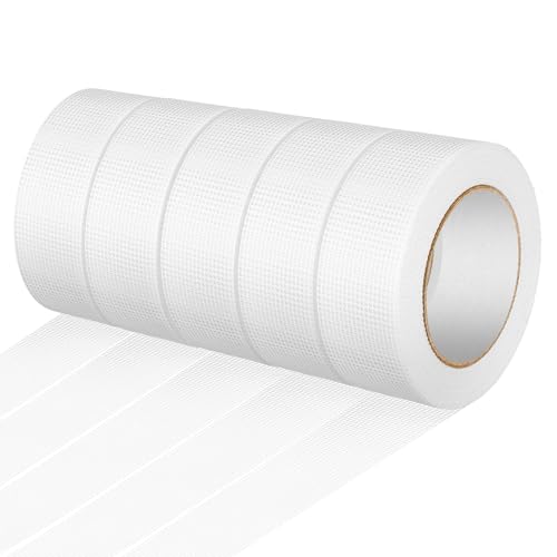 Pushglossy 5 Rolls Drywall Joint Tape 1.8 Inches x 492 ft Self Adhesive Fiberglass Mesh Drywall Joint Tape White Heavy Duty Wall Crack and Seam Patch for Repairing Joining Finishing