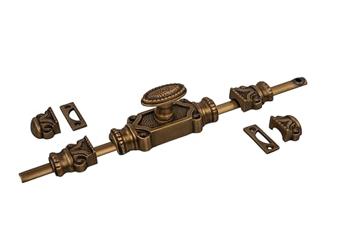 Antique Brass Cremone Bolt Set - Solid Brass Cabinet Hardware with 2' Rods & Handle, Perfect for Cabinets & Restoration Projects, Easy One-Side Operation for Timeless Charm