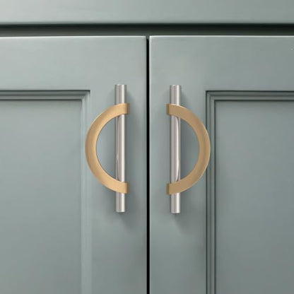Amerdeco 10 Pack Brushed Satin Nickel and Champagne Bronze Cabinet Pulls 3.75 Inch(96MM) Hole Centers Kitchen Cabinet Handles Cabinet Hardware Cupboard Handles Drawer Pulls… - color: Champagne Gold Brushed Satin Nickel, size: 3.75"/96MM Hole Center, style