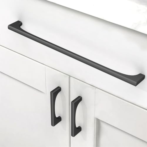 Asidrama 10 Pack 10 Inch(254mm) Matte Black Cabinet Pulls Kitchen Cabinet Handles Black Kitchen Cabinet Hardware for Cupboard Drawer 2321 - color: Matte Black, size: 10" Hole Center, style: 10 Pack