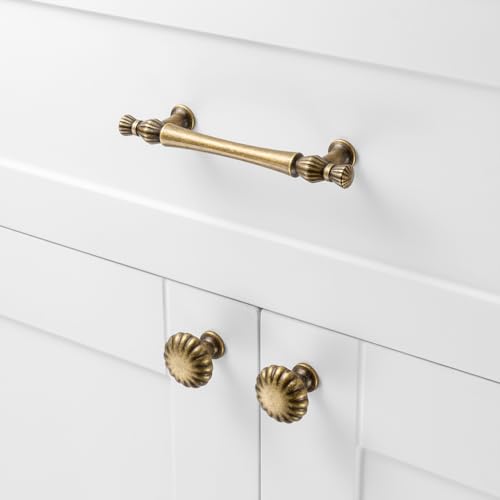 3-3/4 Inch Antique Brass Cabinet Pulls 10 Pack French Style P2408 - color: Antique Brass, size: 3-3/4" Hole Centers-10 Pcs