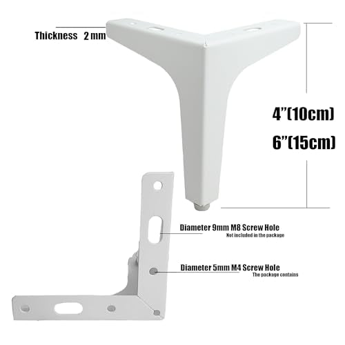 4 inch White Metal Furniture Legs,Set of 4,2mm Thick - color: White, size: 4 inch (2 thick)