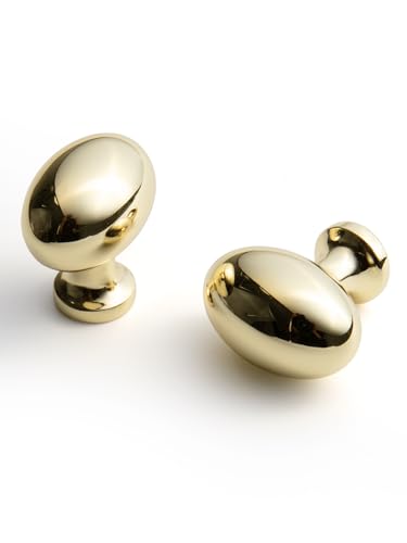 Oval Polished Gold Cabinet Knobs, Zinc Alloy for Drawer Knobs for Dresser Cupboard Wardrobe, Kitchen Cabinet Pulls (5, Polished Gold, Egg knob) - color: Polished Gold