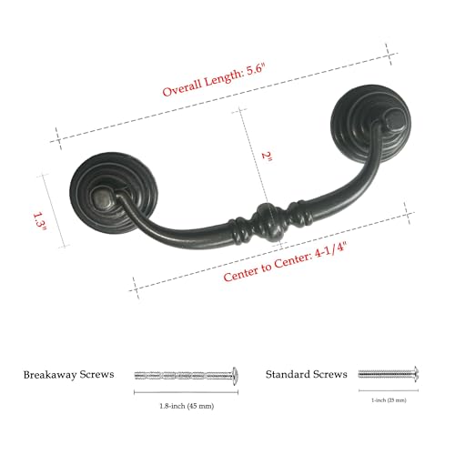 4 PCS Oil-Rubbed Bronze Metal Drop Bail Pulls, 4-1/4" Center to Center - color: Oil Rubbed Bronze, size: 4-1/4" Center to Center