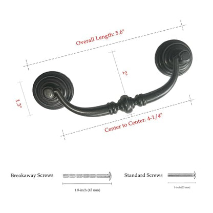 4 PCS Oil-Rubbed Bronze Metal Drop Bail Pulls, 4-1/4" Center to Center - color: Oil Rubbed Bronze, size: 4-1/4" Center to Center