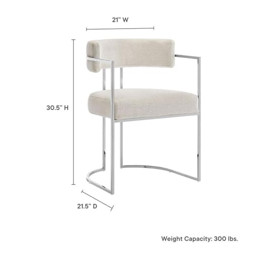 MAKLAINE Stainless Steel Chrome Dining Accent Chair, Silver Cream Upholstery, Curved Metal Frame, Padded Seat and Backrest, Adjustable Floor Glides, Modern Style, for Dining, Office, or Living Room - color: White