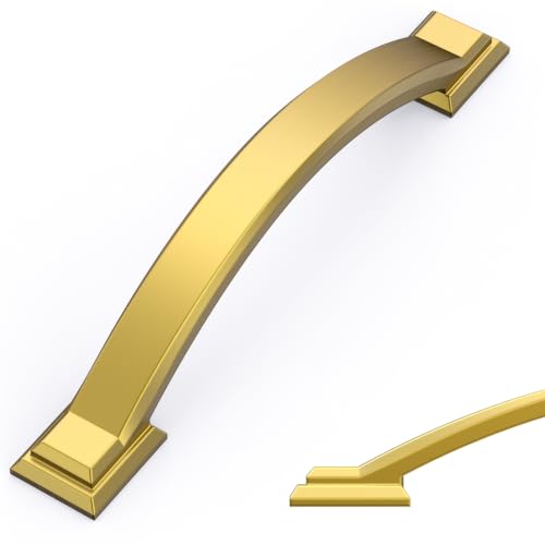 Amerdeco 4 in Brushed Modern Brass Solid Cabinet Pulls，10 Pack - color: Brushed Modern Brass, size: 4" hole center