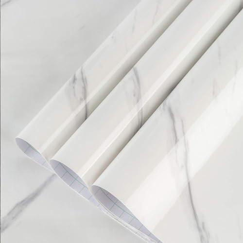 BAYYA White Marble Wallpaper Peel Stick Countertops Granite Contact Paper - color: White, size: 24" x 197"