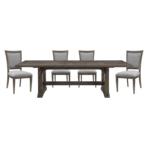 5-Piece Dining Set, Extendable Table and 4 Upholstered Chairs, Brown - color: Brown,driftwood