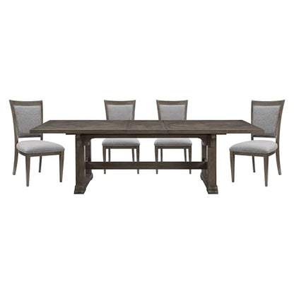 5-Piece Dining Set, Extendable Table and 4 Upholstered Chairs, Brown - color: Brown,driftwood