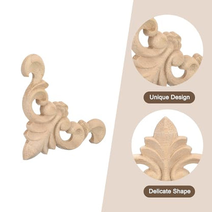 uxcell 6Pcs Wood Carved Appliques, Unpainted Carving Decals for Bed Door Cupboard Dresser Wardrobe Furniture Decoration DIY (4x4cm/1.57"x1.57")