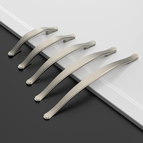 Amerdeco 10 Pack Brushed Satin Nickel Cabinet Pulls 5 Inch(128mm) Hole Center Drawer Pulls Cabinet Hardware Kitchen Cabinet Handles for Bathroom Dresser Pulls ZH0068 - color: Brushed Satin Nickel, size: 5"/128MM Hole Center