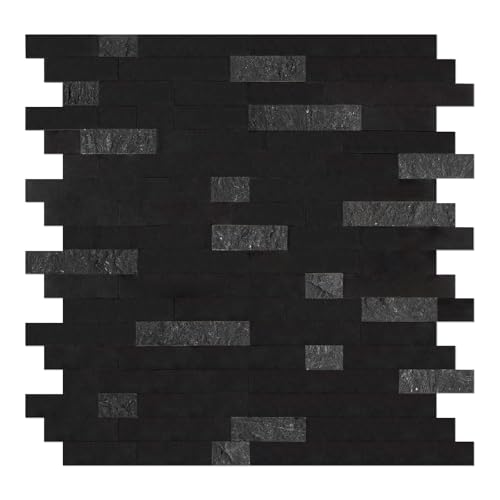 5-Sheet 3D Natural Stone Mosaic Tiles, 12"x11" Peel and Stick Backsplash, Mixed Black Self Adhesive Wall Tiles for Kitchen Bathroom Fireplace - color: Mixed Black