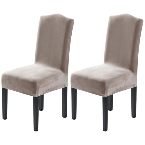 H.VERSAILTEX Velvet Dining Chair Covers Stretch Chair Covers for Dining Room Set of 2 Parson Chair Slipcovers Chair Protectors Covers Dining, Soft Thick Solid Velvet Fabric Washable, Taupe - color: Taupe, size: 2