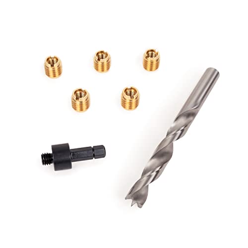 E-Z LOK 400-6 Threaded Inserts for Wood, Installation Kit, Brass, Includes 3/8-16 Knife Thread Inserts (5), Drill, Installation Tool - size: 3/8-16 (5 Count)