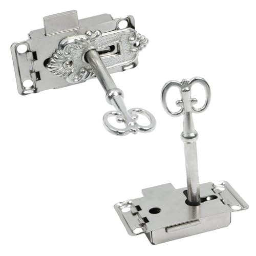 Antique Cabinet Lock, Nickel, 2.09x1.06 Inch, 2 Sets - color: Nickel B, style: Rectangular