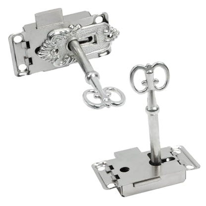 Antique Cabinet Lock, Nickel, 2.09x1.06 Inch, 2 Sets - color: Nickel B, style: Rectangular
