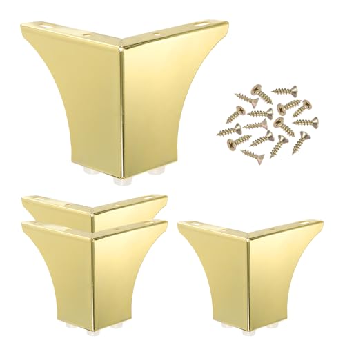 PATIKIL Metal Furniture Legs 3.94 Inch, 4 Pack Triangle Furniture Feet DIY Replacement Legs Modern Style for Cabinet Cupboard Table Couch Sofa Dresser, Golden - color: Golden, size: 3.94 Inch