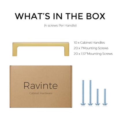Ravinte Brushed Gold Kitchen Cabinet Solid Handles,4 Inch,10 Pack - color: Brushed Gold, size: 4 Inches Hole Center