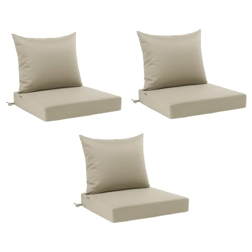 Favoyard Outdoor Seat Cushions Set, 24 x 24 in Beige for Patio Furniture - color: Beige, size: 24 x 24 Inch (Pack of 3)
