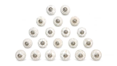 JGARTS 20 Knobs White Hand Painted Ceramic Knobs Cabinet Drawer Pull - color: White