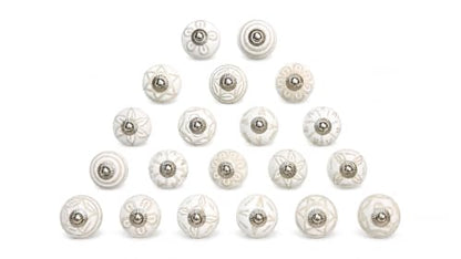 JGARTS 20 Knobs White Hand Painted Ceramic Knobs Cabinet Drawer Pull - color: White